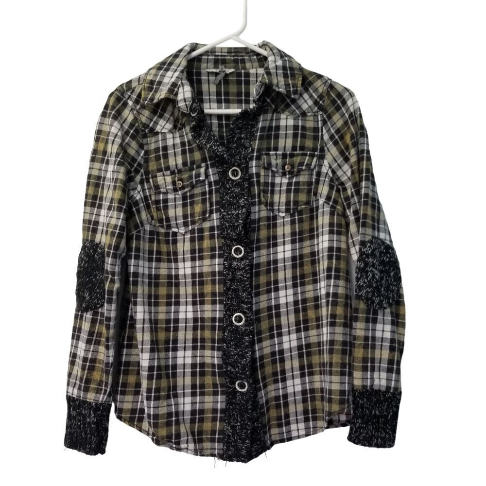 💚3/$15 BKE Eased Plaid Button Down Shirt Elbow Patches Size XS